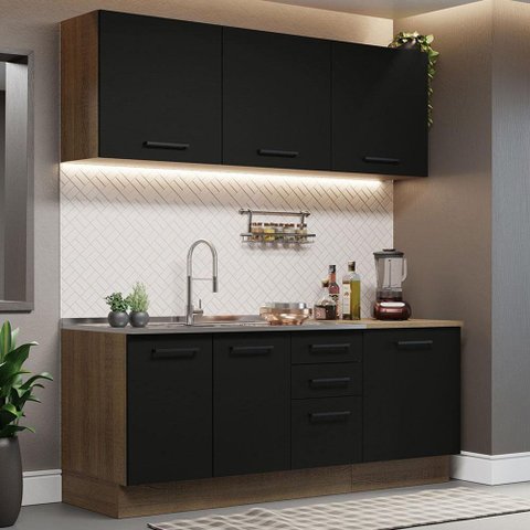 Cozinha Completa 180001 Com Armário E Balcão Rustic/Preto