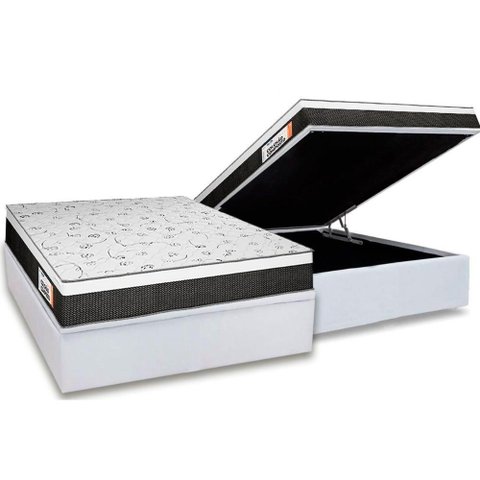 Cama Box Baú Queen: Colchão Ortopédico Plumatex Falcon Ultra Firme + Base Crc Courano White (