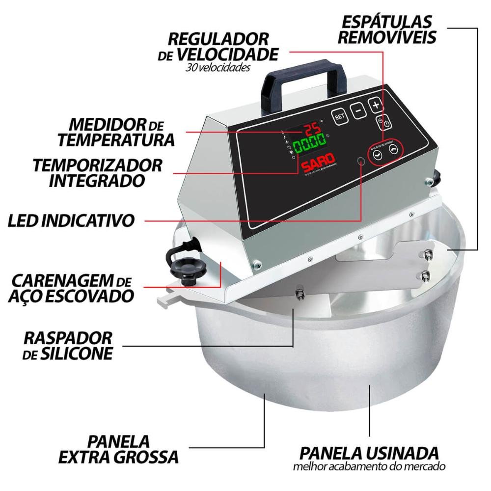 Misturador Elétrico Automático Digital para Doces e Salgados 4 Litros Bivolt Inox Saro - 2