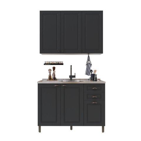 Armário de Cozinha Modulada Compacta Fidelitá Nara 100% MDF 2 Peças 120cm 6 Portas 2 Gavetas sem