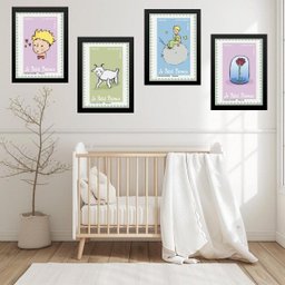 Kit 4 Quadros Quarto Infantil Pequeno Príncipe 33x24cm - com Vidro:moldura Preta - 1