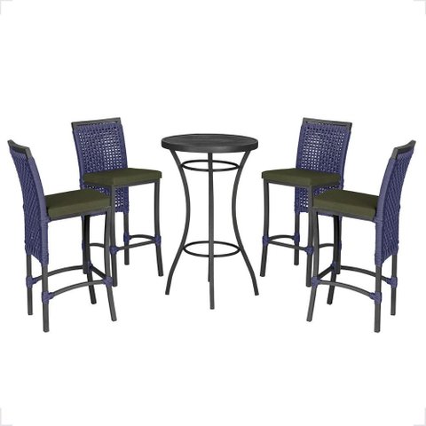 Mesa Bistro e 4 Banquetas Roma Preta Corda Náutica 13 Trama Original