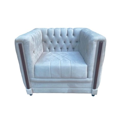 Poltrona Clássica Cinza Aveludado 74x98x62cm Ideal para Hall Sala e Quarto