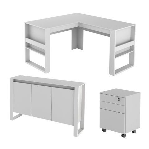 Conjunto para Escritório 3 Peças Branco Tecnomobili