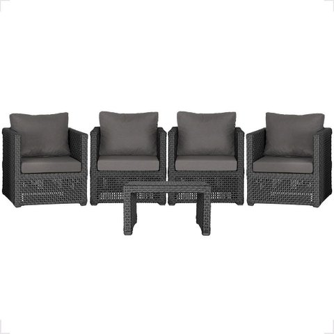 Mesa Centro e 4 Poltronas Madri Corda Náutica Estofado 11 Trama Original