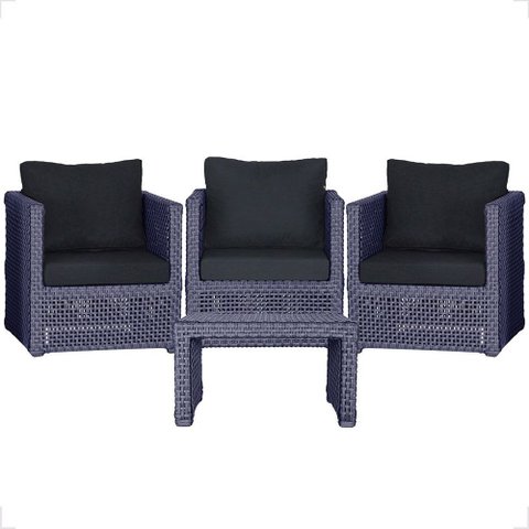 Mesa Centro e 3 Poltronas Madri Corda Náutica Estofado 12 Trama Original