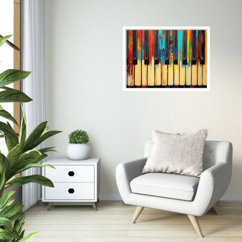 Quadro Decorativo Teclas Piano Abstrato - 50x70cm:moldura Branca
