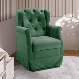 Poltrona Cadeira de Amamentação Balanço Ternura Veludo Verde - Vs Decor - 2 Poltrona Cadeira de Amamentação Balanço Ternura Veludo Verde - Vs Decor - 2