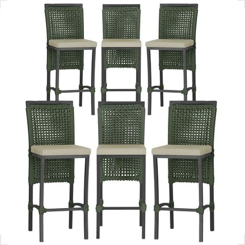 6 Banqueta em Alumínio Roma Preta Corda Náutica Tecido 7 Verde