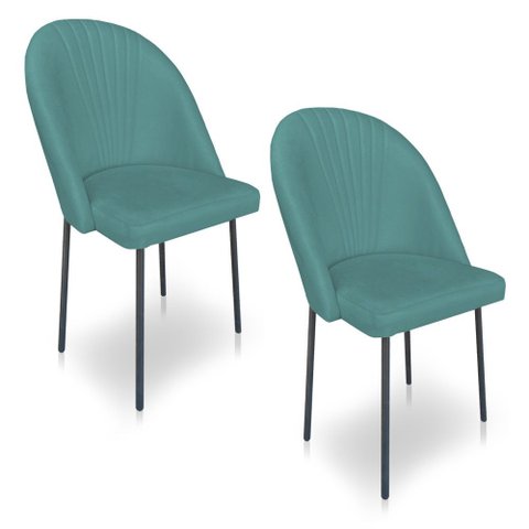 Kit 2 Cadeiras Poltrona de Jantar Ariel Suede Azul Turquesa Pés de Ferro Preto - Pallazio
