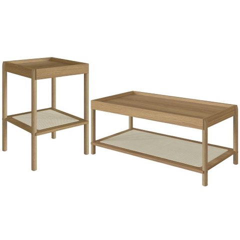 Conjunto Mesa de Centro e Mesa Lateral para Sala Pés Madeira Moss A03 Hanover Roble