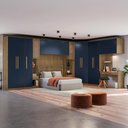Ver imagem 1 de Guarda Roupa Quarto Modulado Casal Adapt com Escrivaninha 12 Peças Nogueira/Azul Profundo 470cm x 290cm - Kappesberg