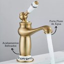 Ver imagem 3 de Torneira Banheiro Bronze Porcelana Baixa Monocomando Vintage