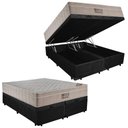 Ver imagem 1 de Cama Box Baú Casal Suede Bipartido + Colchão Ortobom Airtech Molas Ensacadas 138x188x65 Cor:preto