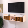 Rack Suspenso 2 Gavetas Decorativo Puxador Amalfi 0,90 Vegas - Off White / Ripado - 4