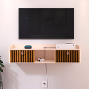 Ver imagem 1 de Rack Suspenso 2 Gavetas Decorativo Puxador Amalfi 0,90 Vegas - Off White / Ripado