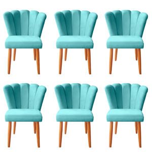 Kit 6 Cadeiras Sala de Jantar Estofada Pétala Suede Azul Tifany - Twdecora