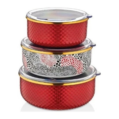 Conjunto de Panela Esmalte Para Armazenamento Alimentos / 3 Peças Vermelho