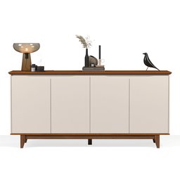 Buffet 4 Portas Armário Sala Jantar Cozinha Ej Móveis:off White/freijó - 4