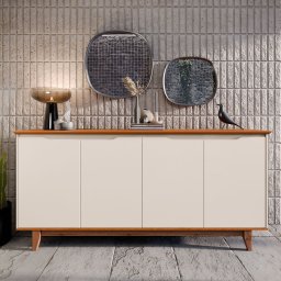 Buffet 4 Portas Armário Sala Jantar Cozinha Ej Móveis:off White/freijó - 3