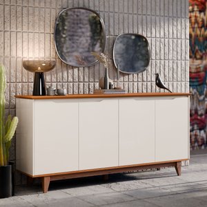 Buffet 4 Portas Armário Sala Jantar Cozinha Ej Móveis:off White/freijó