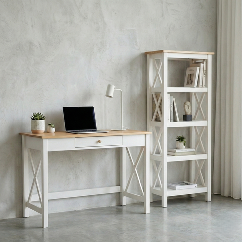 Kit 2 Peças Escrivaninha e Estante Vanilla CabeCasa MadeiraOriginals