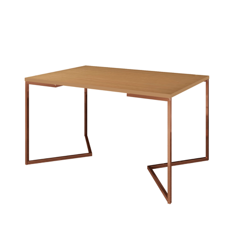 Mesa de Jantar Industrial Base De Ferro Cobre em V Tampo 137x90 Canela