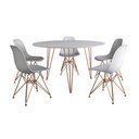 Ver imagem 6 de Mesa Jantar Redonda 110Cm Branca Clips 3 Pés Com 5 Cadeiras Brancas Base Cobre - Cor: Branco