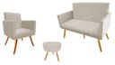 Ver imagem 1 de Kit Namoradeira + 1 Poltrona Decorativa Nina + Puff Redondo Suede Bege Pés Madeira Mz Decor