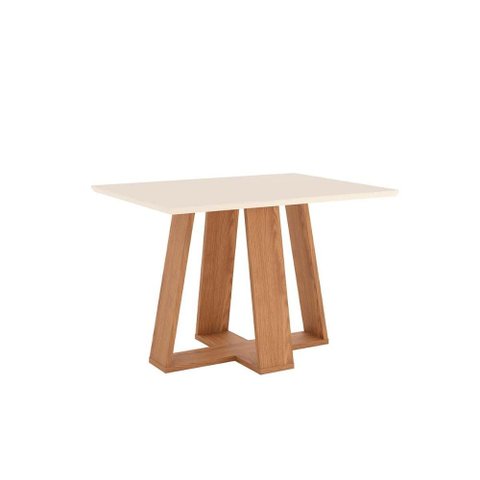 Mesa de Sala Jantar Lins Sc91 C/tampo Madeirado Reto S/ Vidro 120x80cm Nature/off White - Henn