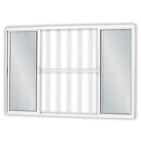 Janela de Alumínio de Correr 120x120cm 4 Folhas 2 Fixas com Grade e Vidro Mini Boreal Linha Soft MGM