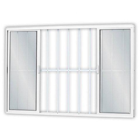 Janela de Alumínio de Correr 120x150cm 4 Folhas 2 Fixas com Grade e Vidro Mini Boreal Linha Soft MGM