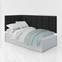 Ver imagem 3 de Conjunto Cabeceira Painel Estofada para Cama de Solteiro - Preto