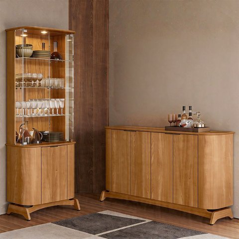 Kit Aparador Buffet com Cristaleira para Sala de Jantar Verbena N01 Ypê - Lyam Decor
