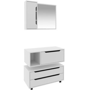 Kit Gabinete Balcão e Espelheira de Banheiro 80 Cm Karina Branco