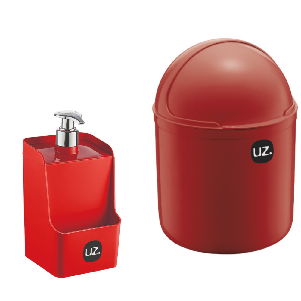 Kit Lixeira e Porta Detergente Slim Vermelho UZ