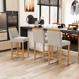 Kit com 2 Banqueta Eloá Madeira Maciça Assento Estofado para Bancada Veludo Bege 102 - 6