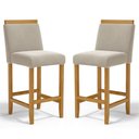 Ver imagem 1 de Kit com 2 Banqueta Eloá Madeira Maciça Assento Estofado para Bancada Veludo Bege 102