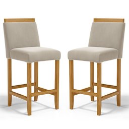 Kit com 2 Banqueta Eloá Madeira Maciça Assento Estofado para Bancada Veludo Bege 102 - 1