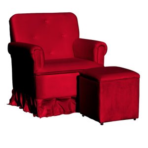 Poltrona Amamentação com Balanço + Puff Laura Veludo Vermelho