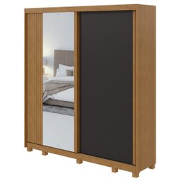 Guarda-Roupas Casal Velaris 2P c/ Espelho e Pés Amêndoa Clean/Preto Fosco - Lopas - 2