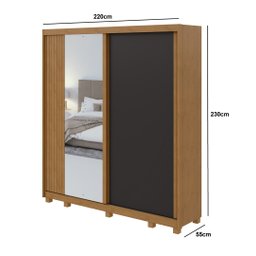 Guarda-Roupas Casal Velaris 2P c/ Espelho e Pés Amêndoa Clean/Preto Fosco - Lopas - 3