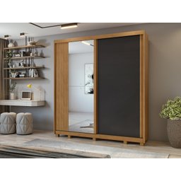 Guarda-Roupas Casal Velaris 2P c/ Espelho e Pés Amêndoa Clean/Preto Fosco - Lopas - 1