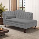 Ver imagem 1 de Divã Recamier Chaise Longue Lavínia 150cm Capitonê Pés de Madeira Linho Cinza - Desk Design