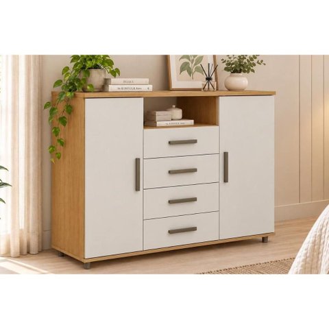 Cômoda Berlim 2 Portas 4GAVETAS Cinamomo/Offwhite Genialflex