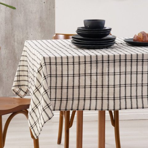 Toalha de Mesa Italiana Off White/preto 100% Algodão
