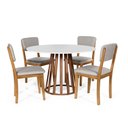 Ver imagem 1 de Mesa de Jantar Redonda Gabi Bran/nor com 4 Cadeiras Estofadas Ella Cinza Claro