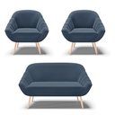 Ver imagem 1 de Kit 01 Namoradeira 02 Lugares e 02 Poltronas Giovana Suede Azul Marinho Pés Palito Natural - D’Rossi