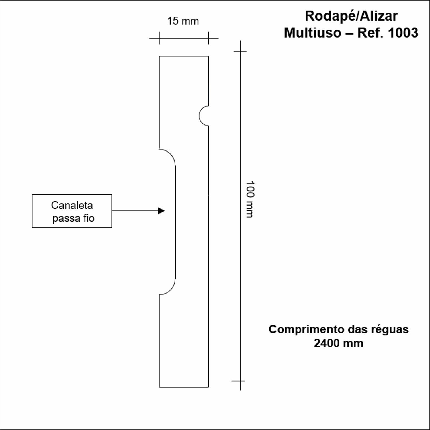 Kit Rodapé de MDF 10cm x 15mm x 2,40m 10 Barras com Friso Moldufama 1003 - 3