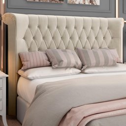 Cabeceira Cama Box Queen 160cm Estofada Meora P05 Veludo Bege - Lyam Decor - 2